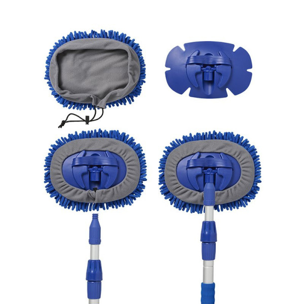 Brosse de lavage microfibre chenille manche télescopique 2,5 m bleu