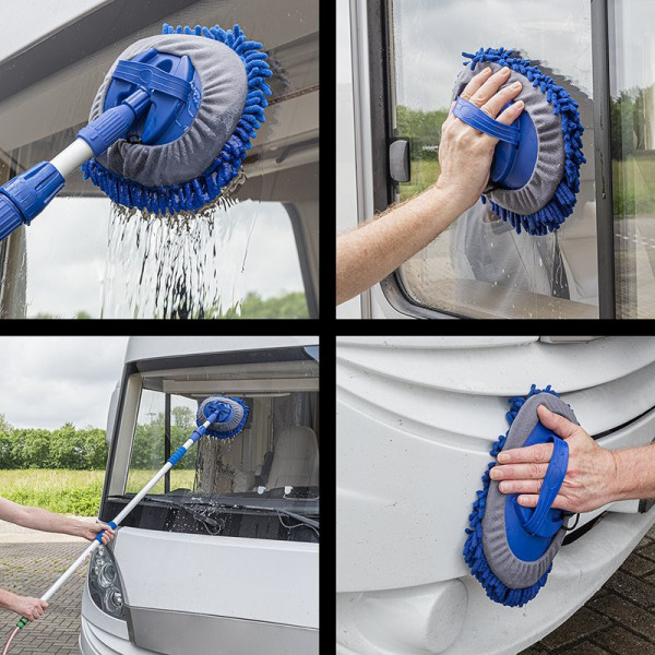 Brosse de lavage microfibre chenille manche télescopique 2,5 m bleu