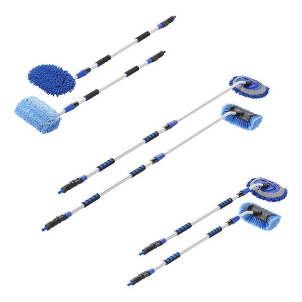 Brosse de lavage manche télescopique 1,90 m avec microfibre chenille et brosse de lavage 3D