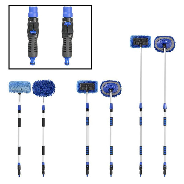 Brosse de lavage manche télescopique 1,90 m avec microfibre chenille et brosse de lavage 3D