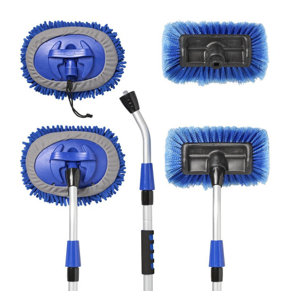 Brosse de lavage manche télescopique 1,90 m avec microfibre chenille et brosse de lavage 3D
