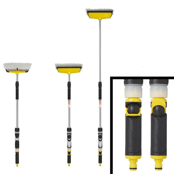 Brosse de lavage avec essuie-glace et distributeur de savon et manche télescopique 92 - 150 cm