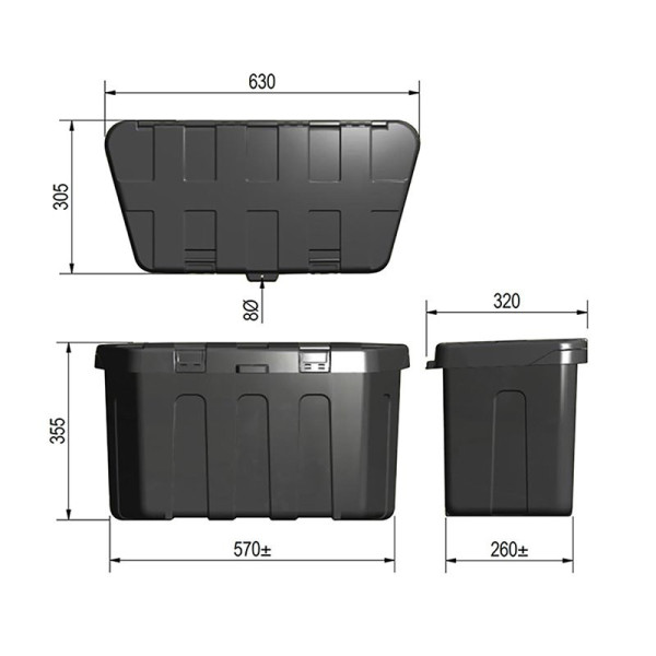 Coffre de rangement pour remorque en plastique 320x630xH355mm incl