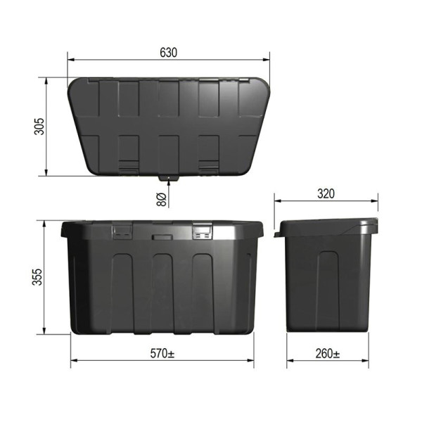 Coffre de rangement pour remorque en plastique 320x630xH355mm excl