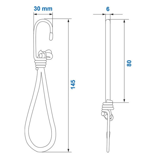 Crochet métal avec boucle élastique pour filet couvre remorque/tente/bâche 4 pièces dans blister