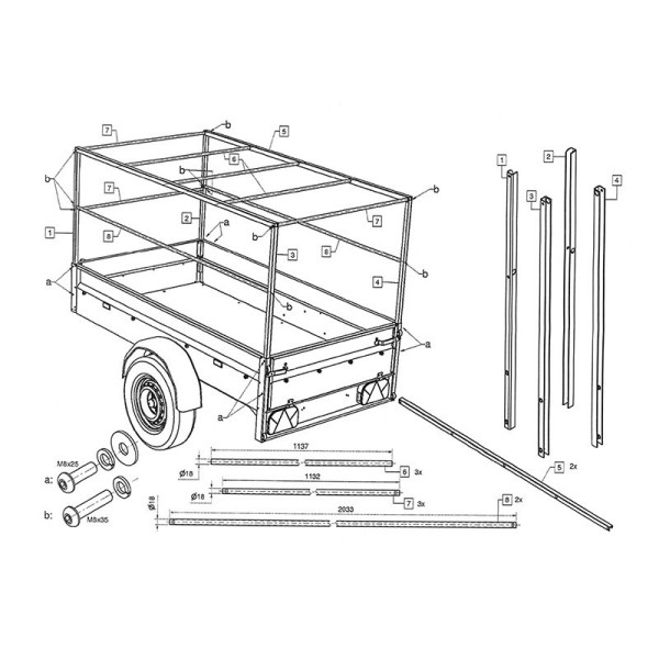 Cadre métal pour remorque 2060x1140x900mm