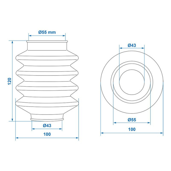 Soufflet pour commande de frein 45/60 L 150 convient à BPW ZAF 1.0-1