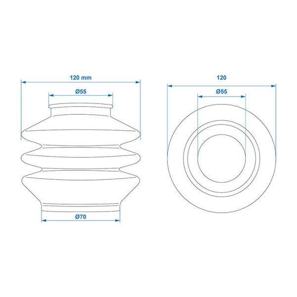 Soufflet pour commande de frein convient à AL-KO 2,8VB/1 55/70mm L 115