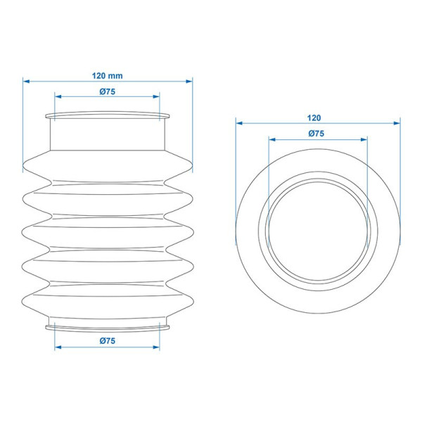 Soufflet pour commande de frein convient à Knott KF/KRV/KFG 27/30/35 75/75mm