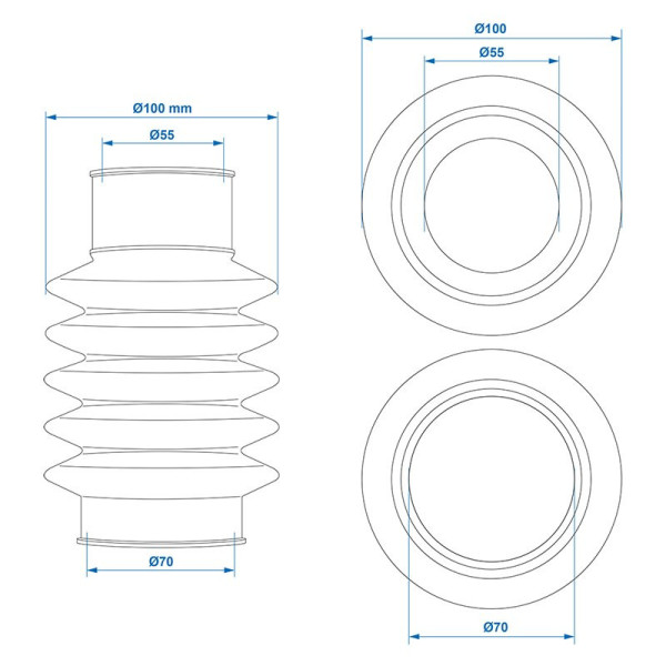 Soufflet pour commande de frein 55/70mm convient à Peitz PAV/SR 0,7-2,7 X/MX