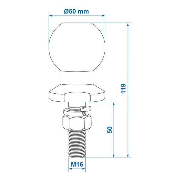 Boule d'attelage droite M16 x 50mm