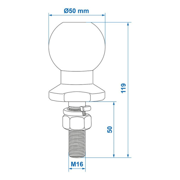 Boule d'attelage droite M16 x 50mm