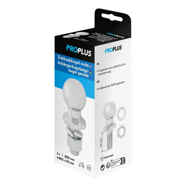 Boule d'attelage droite M22 x 50mm Homologation du type E
