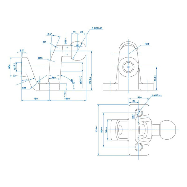 Boule d'attelage combinée argentée version double trous D20,2/S350 Homologation du type E