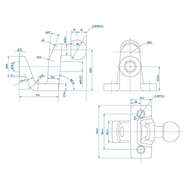 Boule d'attelage combinée argentée version double trous D21/S350 Homologation du type E