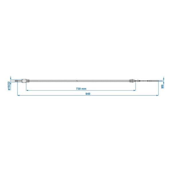 Câble de frein 730/940mm cloche Diam.22mm convient à Knott/Schlegl/Nieper/Avonride/BPW