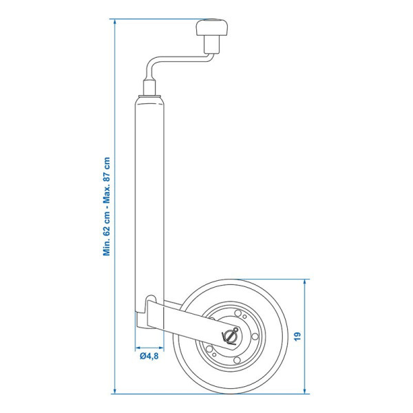 Roue jockey 48mm jante métal avec pneu caoutchouc 200x50mm
