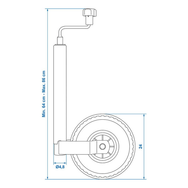 Roue jockey 48 mm jante plastique avec pneu d'aire 260 x 85 mm