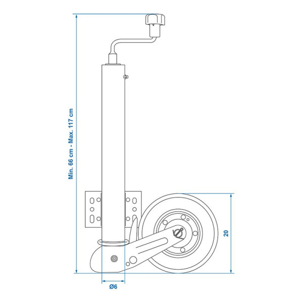 Roue jockey 60mm jante métal avec pneu caoutchouc 200 x 60 mm pliable