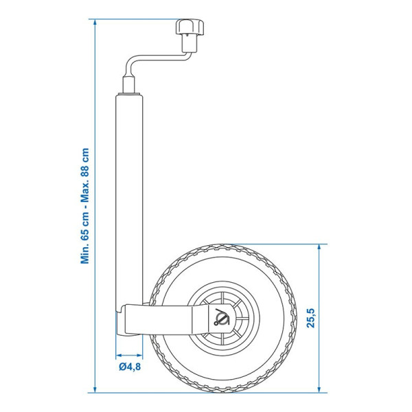 Roue jockey 48 mm jante métal avec pneu d'aire 260 x 85 mm