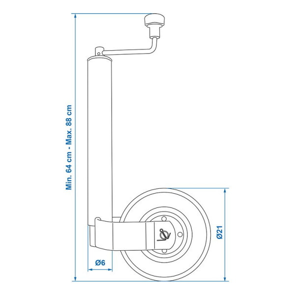 Roue jockey 60 mm jante métal avec pneu caoutchouc 220 x 65 mm