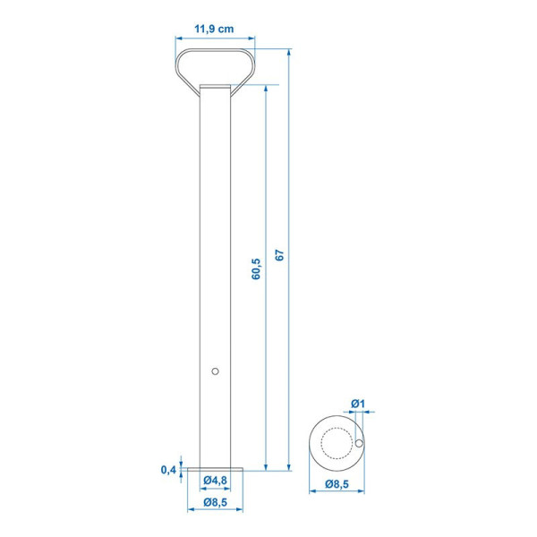 Pied de support de remorque 48mm 650mm