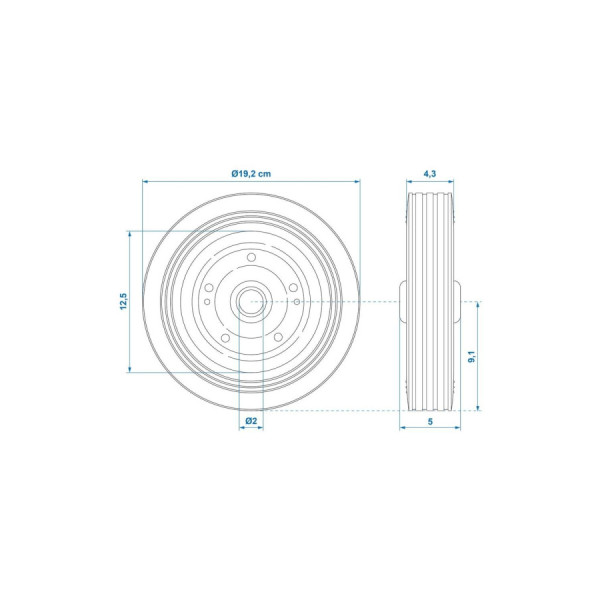 Roulette roue jockey jante métal avec pneu caoutchouc 200x50mm