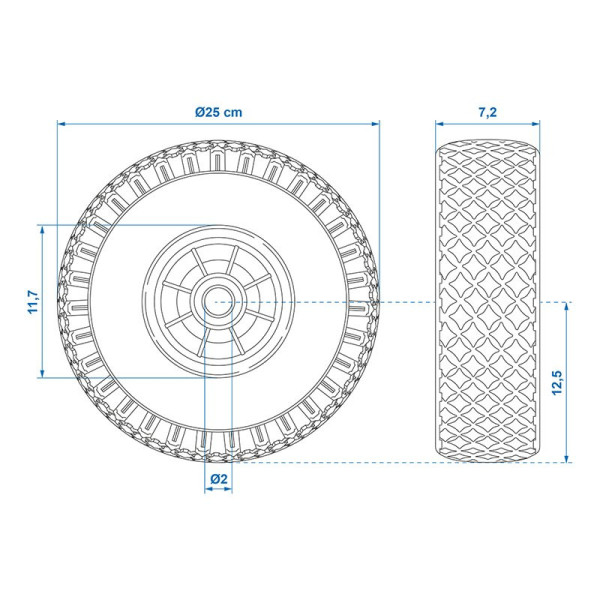 Roulette roue jockey jante plastique avec pneu PU 260x85mm