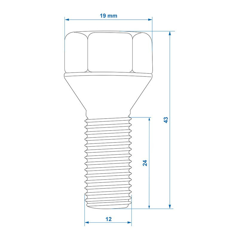 Boulon de roue M12x1,5 conique cône - jeu de 4 pièces