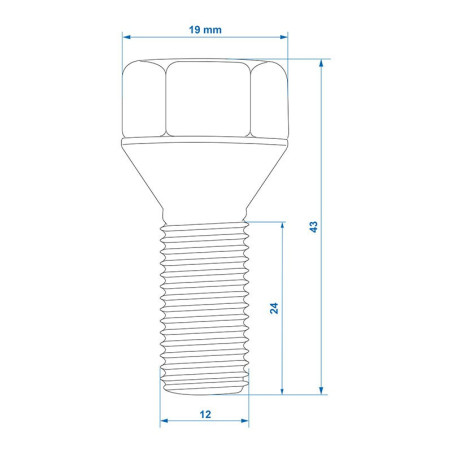 Boulon de roue M12x1,5 conique cône - jeu de 4 pièces