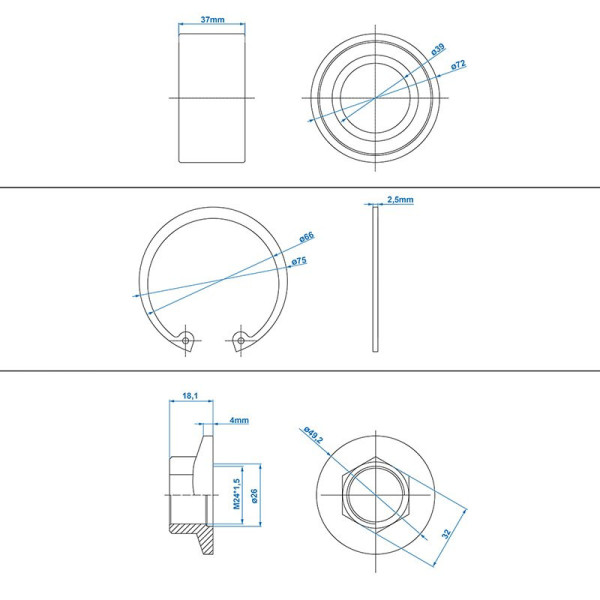 Jeu de roulement compact 39/72x37mm universel