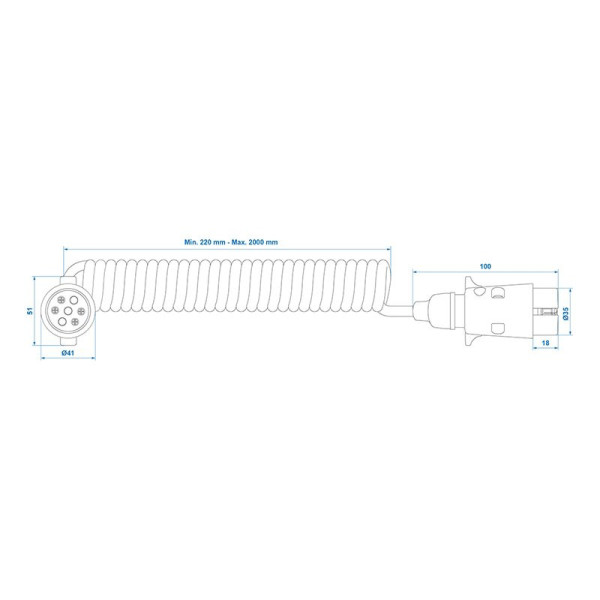 Câble spiralé 3M avec 2x fiche 7-pôles PVC