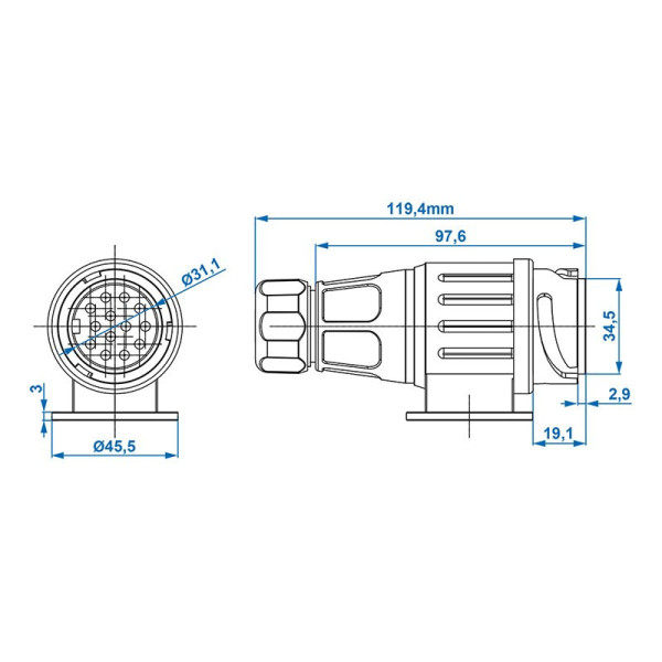 Fiche 13-pôles PVC type Jaeger 12 cm