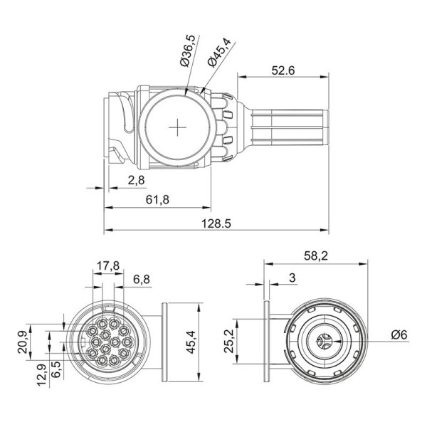 Fiche 13 pôles PVC type Jaeger avec passe-fil 1 trou