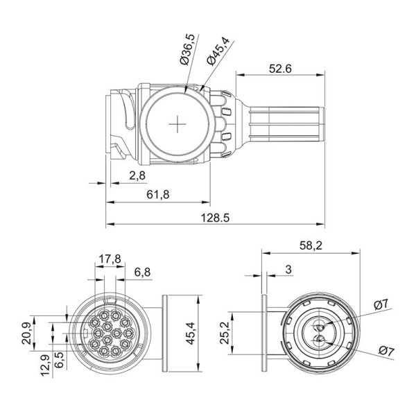 Fiche 13 pôles PVC type Jaeger avec passe-fil 2 trous