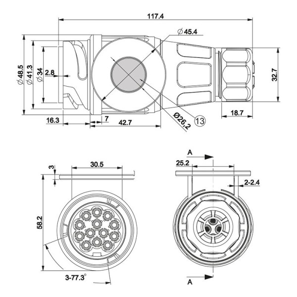 Fiche 13-pôles PVC type Jaeger 12 cm avec aimant