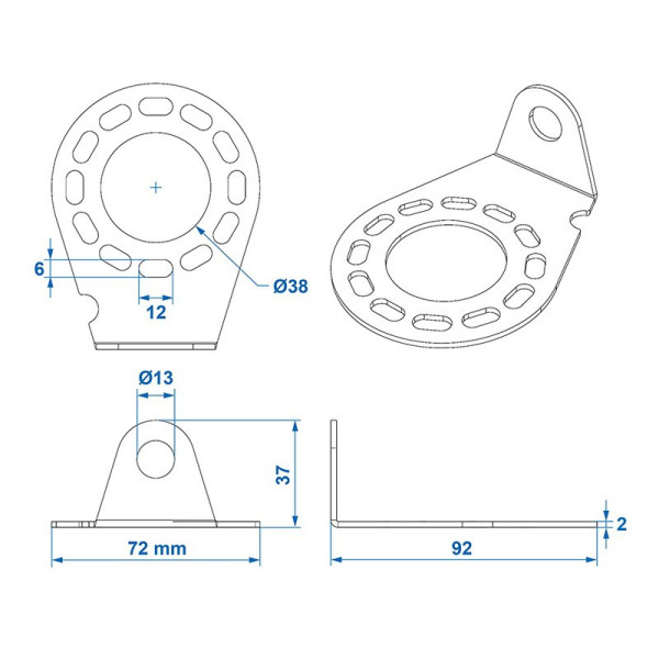 Support de prise métal incliné 9,2 x 7,2 cm
