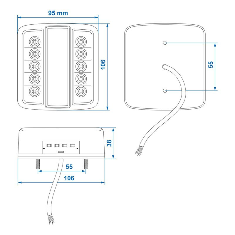 Feu arrière 4 fonctions 98x105mm 14LED PM