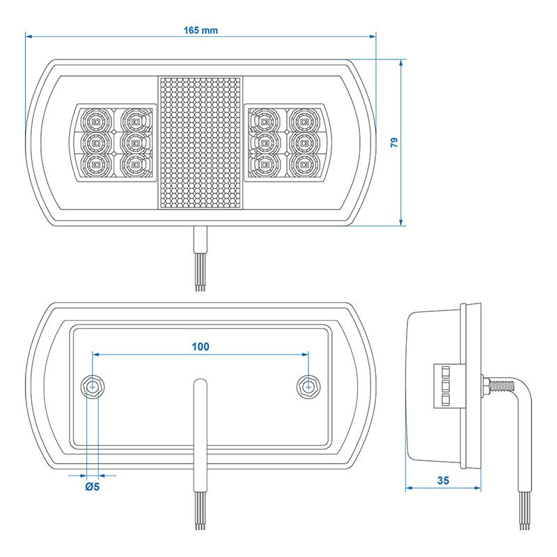 Feu arrière 5 fonctions 225 x 105 mm 43LED gauche