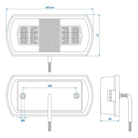 Feu arrière 5 fonctions 225 x 105 mm 43LED gauche