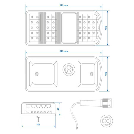 Feu arrière 5 fonctions 225x105mm 43LED droite