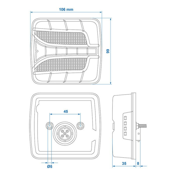 Feu arrière 4 fonctions 106 x 99 mm LED gauche