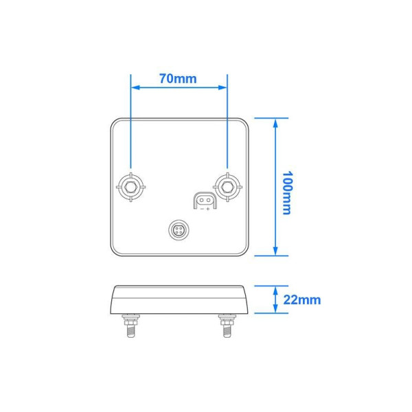 Feu arrière 12/24V fonctions 100x100mm LED