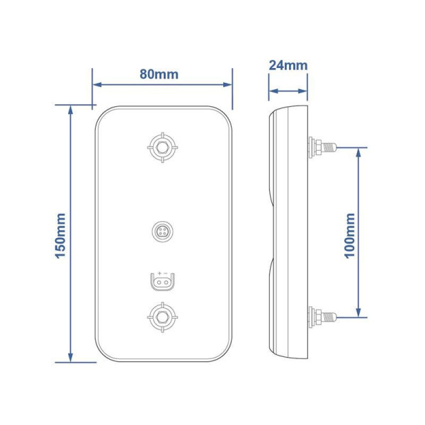 Feu arrière 12/24V 4 fonctions 80x150mm LED