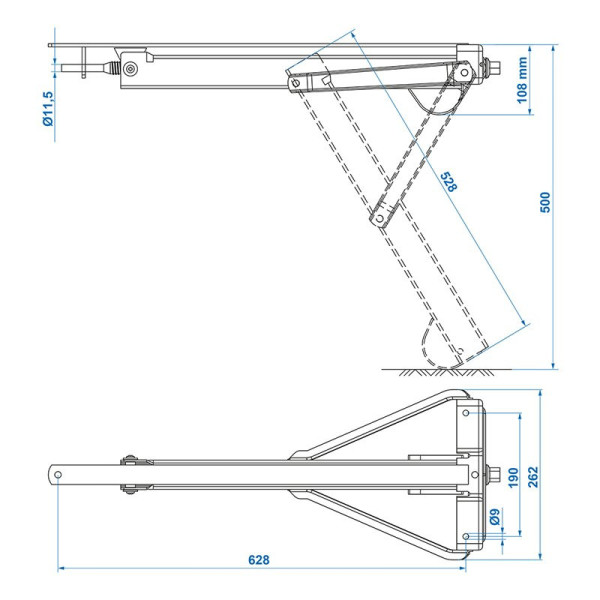 Vérin stabilisateur 800kg 605x260mm H:500mm