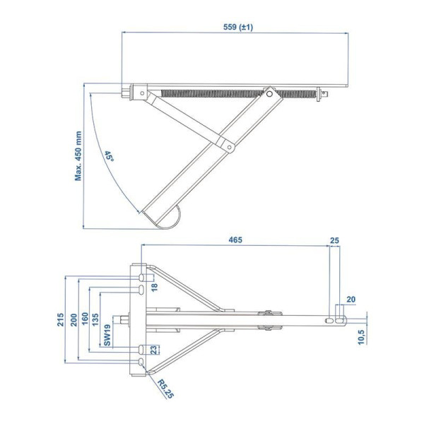 Vérin stabilisateur 450 kg 559 x 278 mm H:450 mm