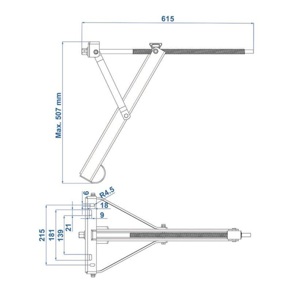 Vérin stabilisateur 450 kg 615 x 278 mm H:507 mm