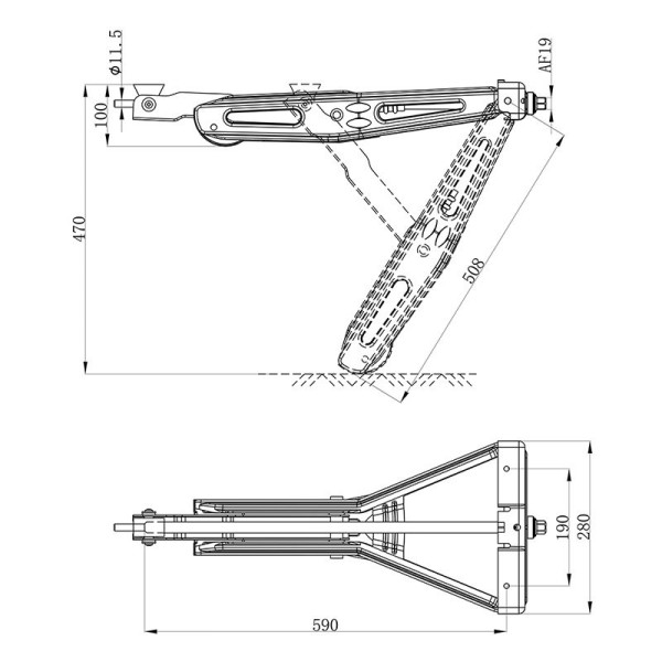 Vérin stabilisateur 1000kg 605x280mm H:470mm