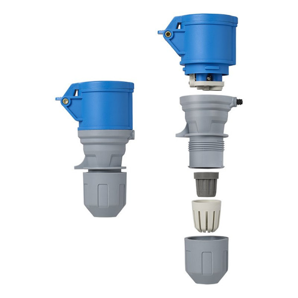 Prise CEE 16A avec boîtier démontable bleu/gris avec témoin lumineux