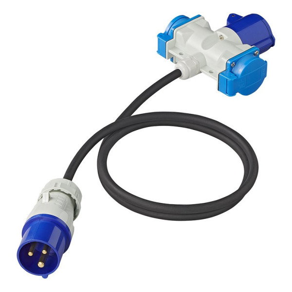 Câble adaptateur 150cm 3x2,5mm² fiche CEE vers prise 2xSchuko + 1xCEE